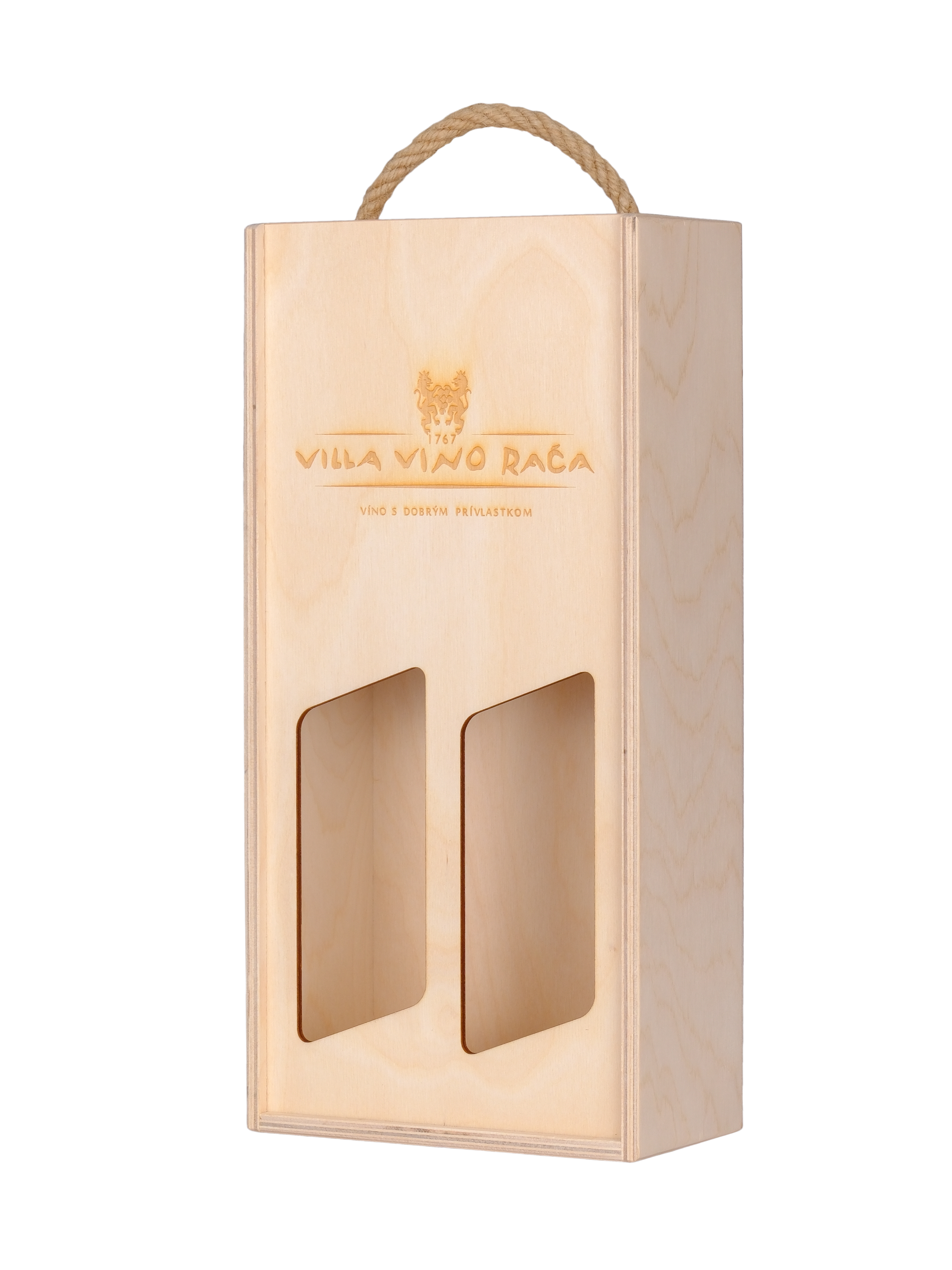 Drevený nosič s logom VVR na 2 fľaše vína s obj. 0,75 l