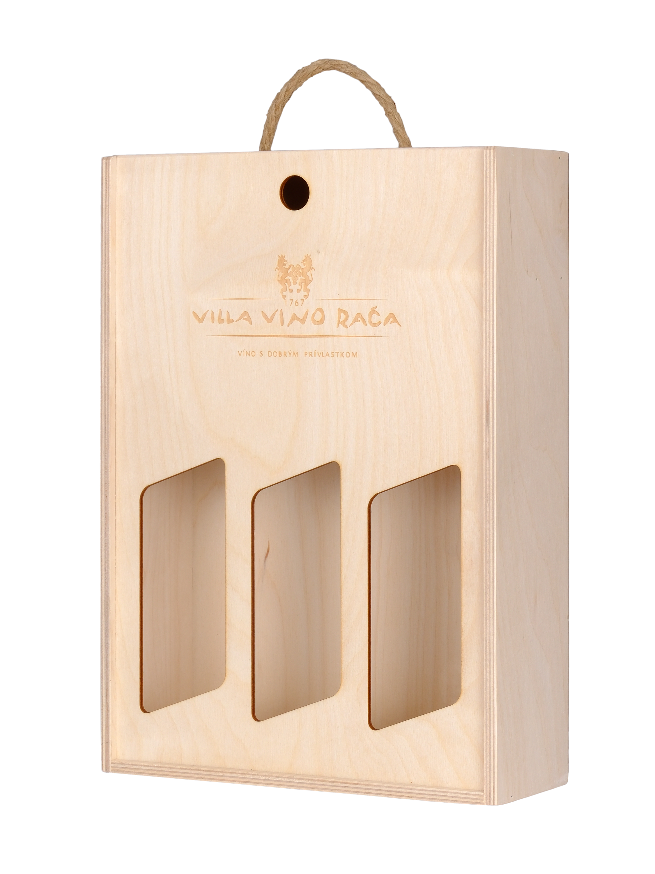 Drevený nosič s logom VVR na 3 fľaše vína s obj. 0,75 l