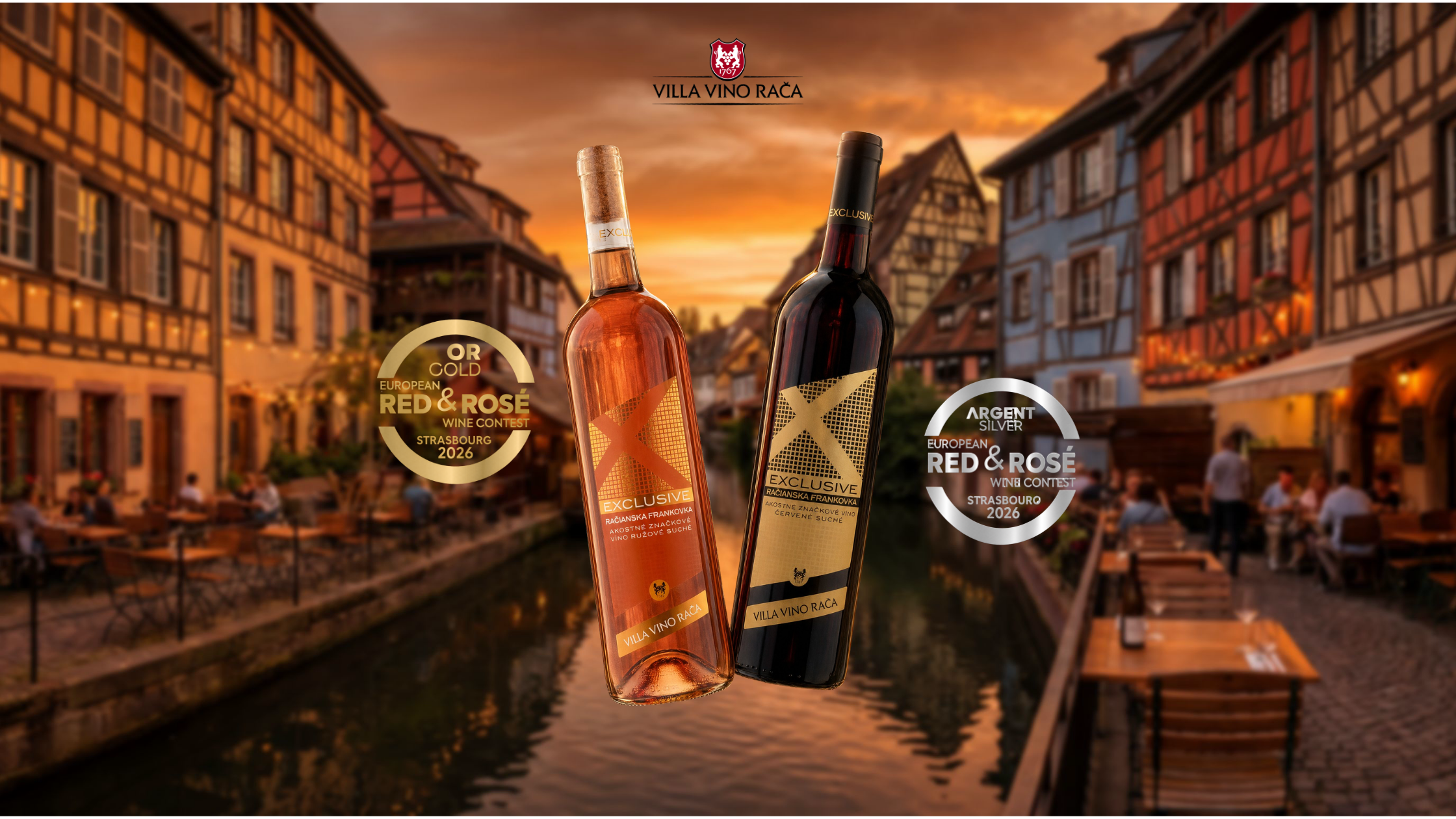 Exclusive Račianska Frankovka rosé 2025 + Exclusive Račianska Frankovka 2021 — Gold & Silver — European Red & Rosé Wine Contest 2026 Strasbourg