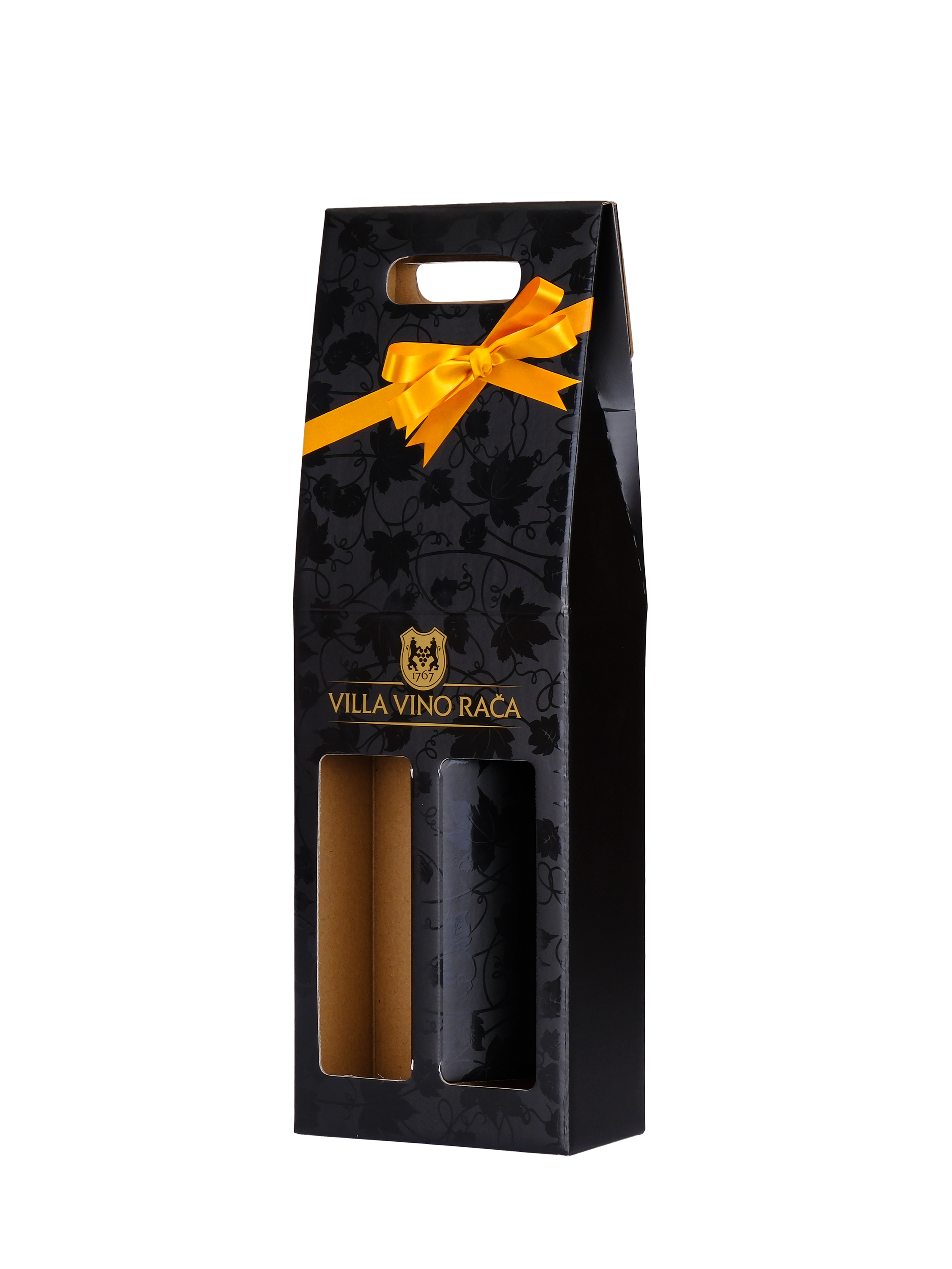 Darčekový nosič s logom VVR čierny na 2 fľaše vína s obj. 0,5 l